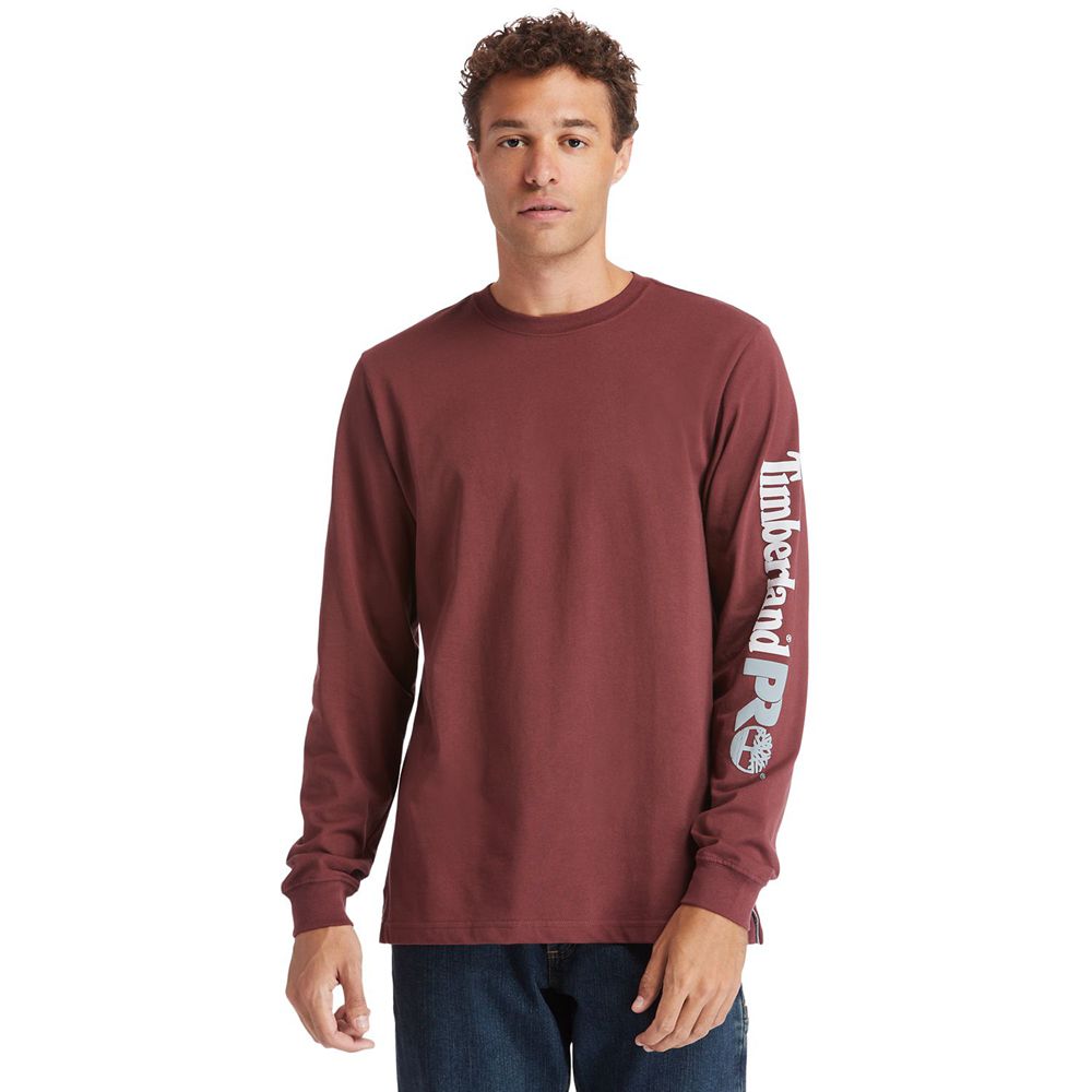 Timberland Mens T-Shirts PRO® Logo Sleeve Base Plate Wicking - Burgundy - India WL1628435